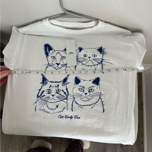 Urban Outfitters White Tee with Blue Cat Trio